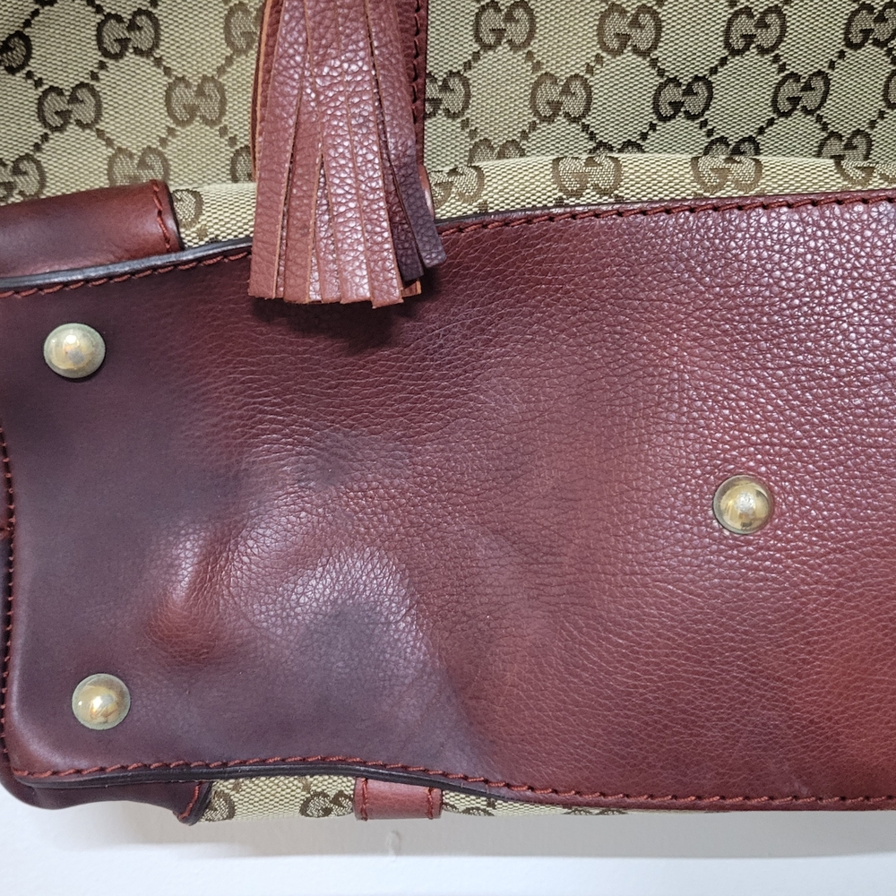 Damaged Gucci Marrakech XL Tote Bag GG Monogram Brown Brick Red Water Da - Picture 3 of 11
